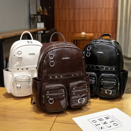 Women's Large Capacity Backpack - School, Work, Travel Backpack with Multiple Compartments, Heavy-Duty Shoulder Straps & Zipper Closure - Laptop Bag for Women, Business, College, Everyday Use - Available in Black, Brown, White - Elegant Minimalist Design, Backpack for Travel, Sleek Modern Look, Metallic Accents, Stylish Tote, Reinforced Straps, Professional Women