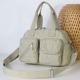 BO Women'S Multi-Pocket Nylon Crossbody Bag - Large Capacity Detachable Shoulder Strap, Multiple Zipper Pockets, Casual Style for Travel & Commuting, Available in Khaki